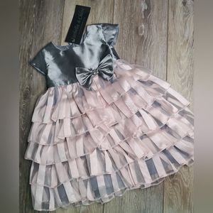 Isobella and Chloe baby's formal gray and pink  ruffled dress Size 12 month